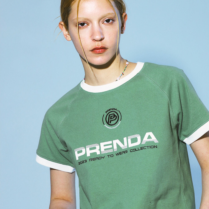 韓國PRENDA - 2023 SPORTY LOGO RAGLAN TEE PALM GREEN
